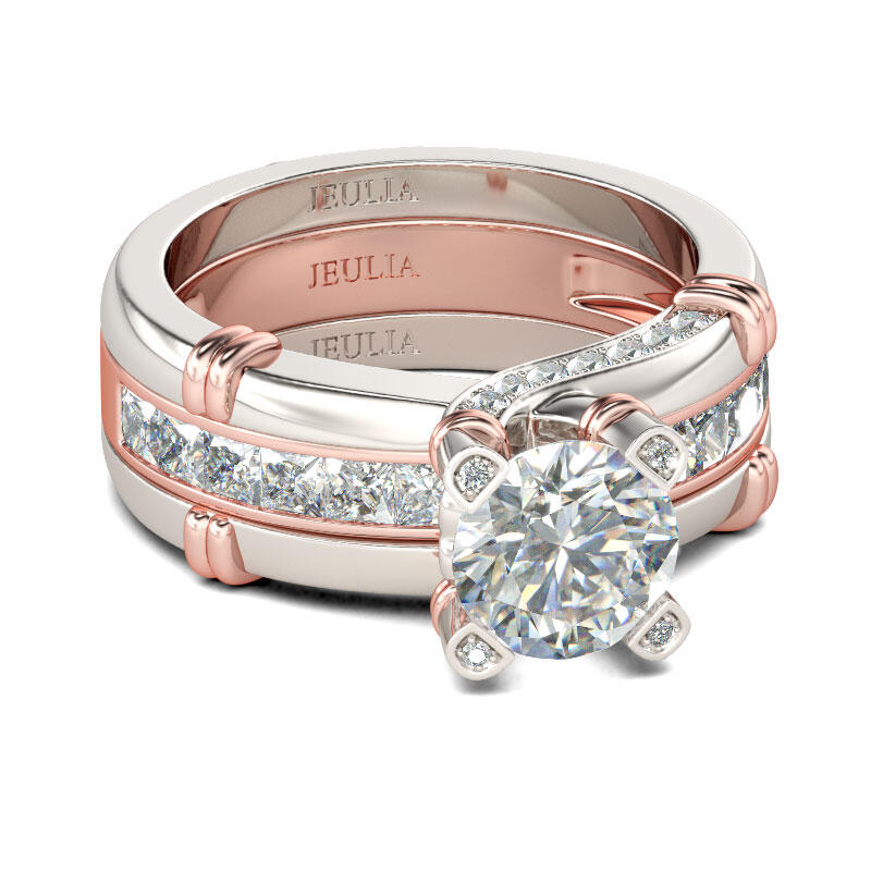 Jeulia Conjunto De Anillos Intercambiables De Nudo De Talla Redonda En Plata De Ley