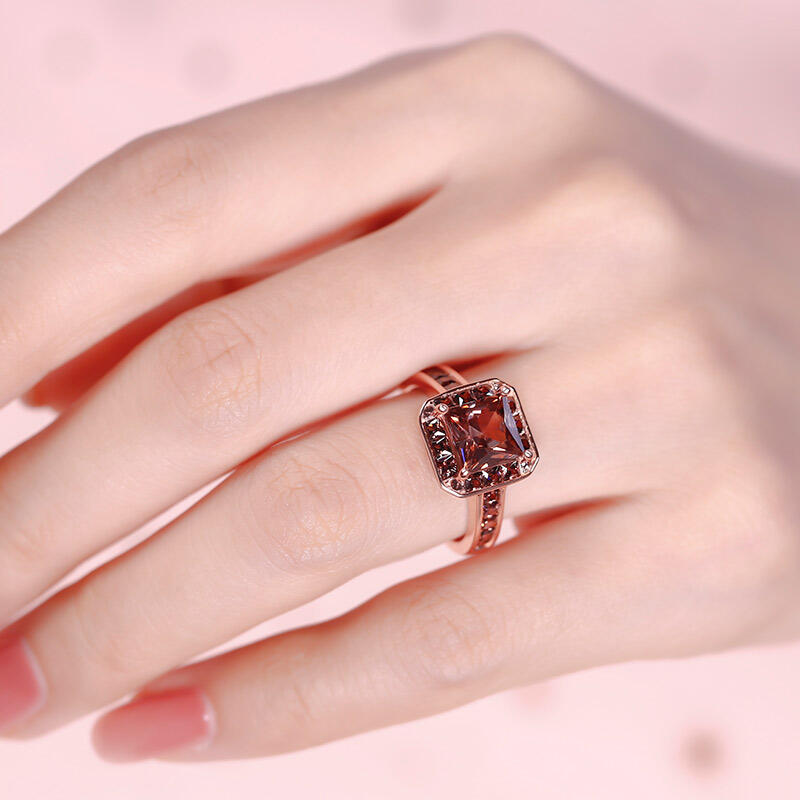 Jeulia Halo Princess Cut Sterling Silver Ring