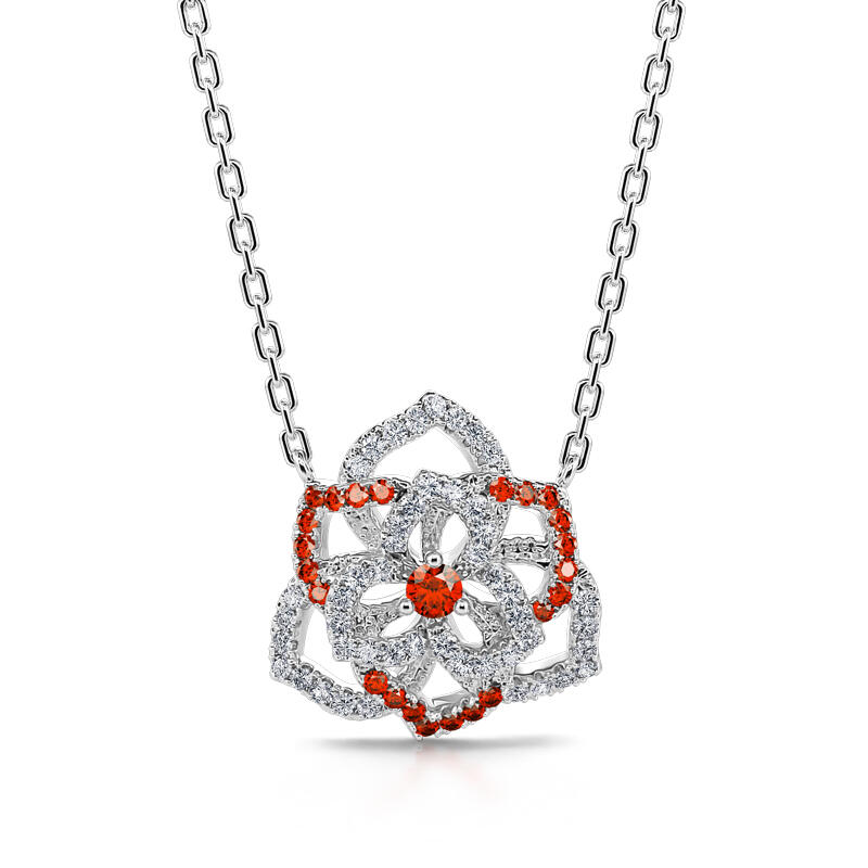 Jeulia "Love Never Die" Heart Petals Flower Sterling Silver Necklace