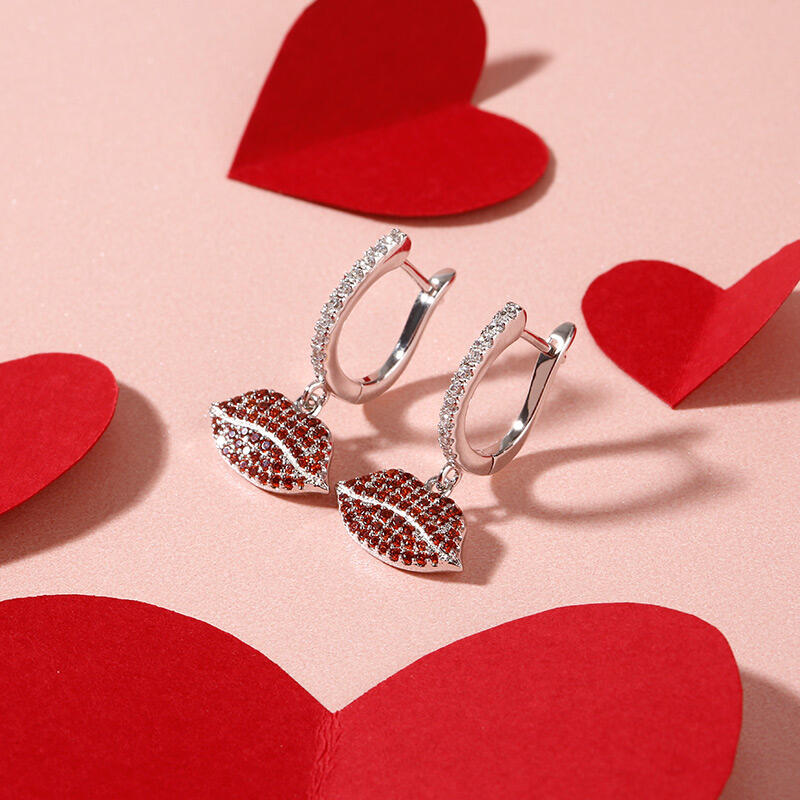 Jeulia "Enthusiasm" Red Lips Sterling Silver Earrings