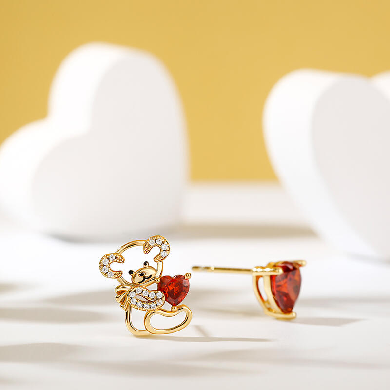 Jeulia "Fall in Love" Teddy Bear and Heart Sterling Silver Stud Earrings