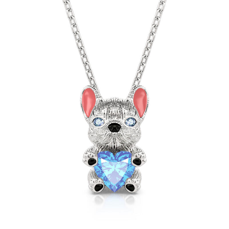 Jeulia Hug Me "Smart French Bulldog" Heart Cut Sterling Silver Jewelry Set