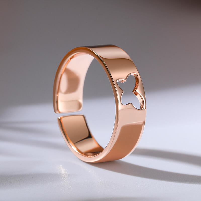 Jeulia バタフライ 蝶デザイン 調整可能 シルバー メンズ リング