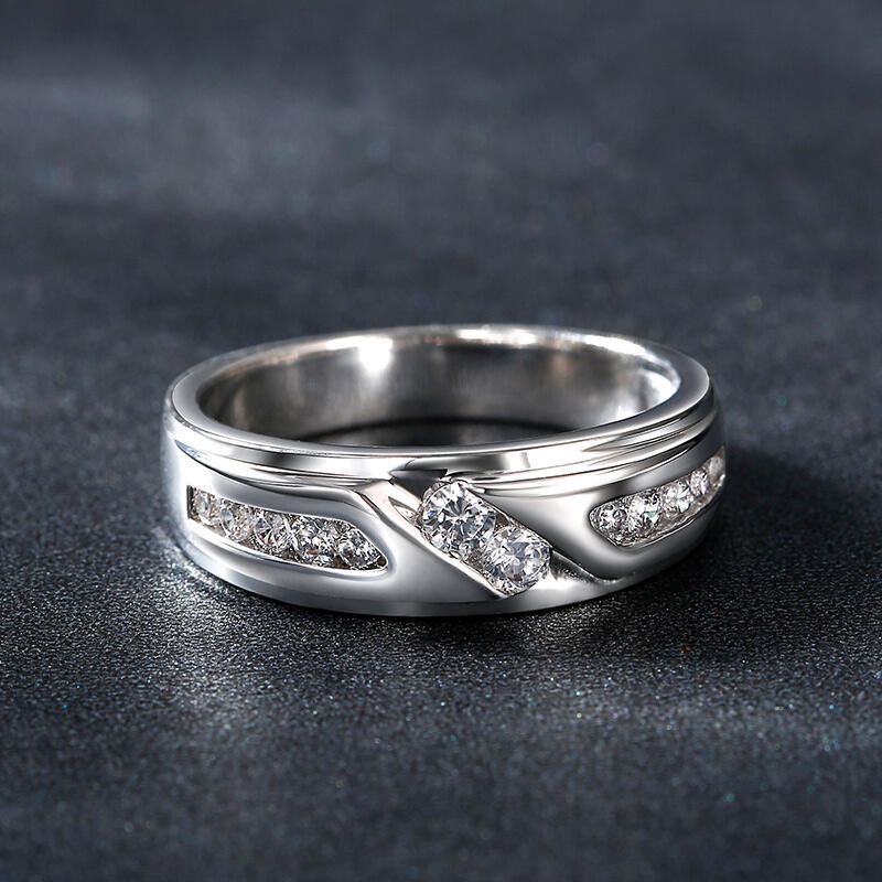 Jeulia Anillo 10K/14K/18K oro de hombre promesa con corte redondo estilo ancho clásico