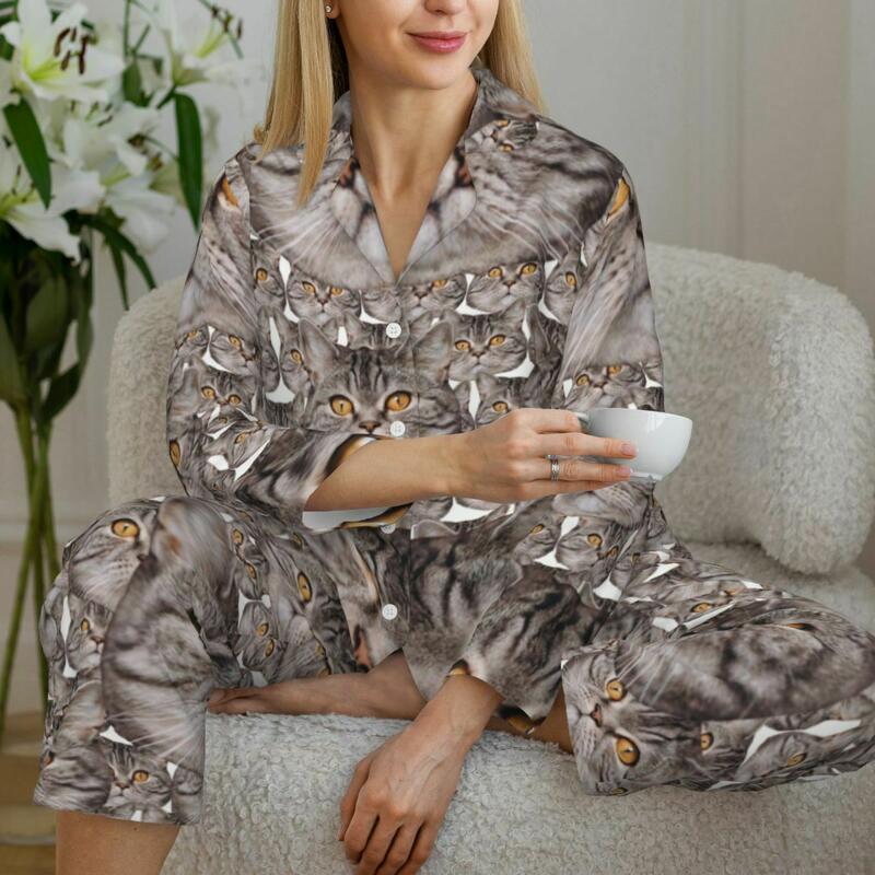 Pigiama personalizzato con testa di gatto personalizzata, set completo di foto, motivo, design, regalo creativo per gli amanti degli animali