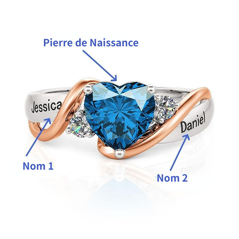 Jeulia Bague de promesse Amore Personnalisé Cœur Pierre de naissance Gravé