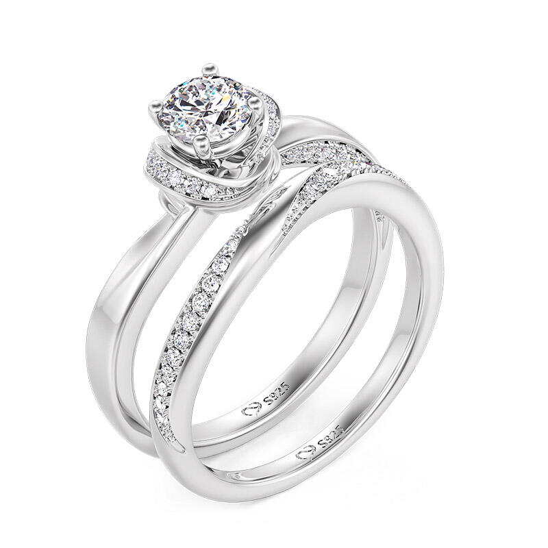 Jeulia Classic Knot Round Cut Engagement Ring Set Sterling Silver