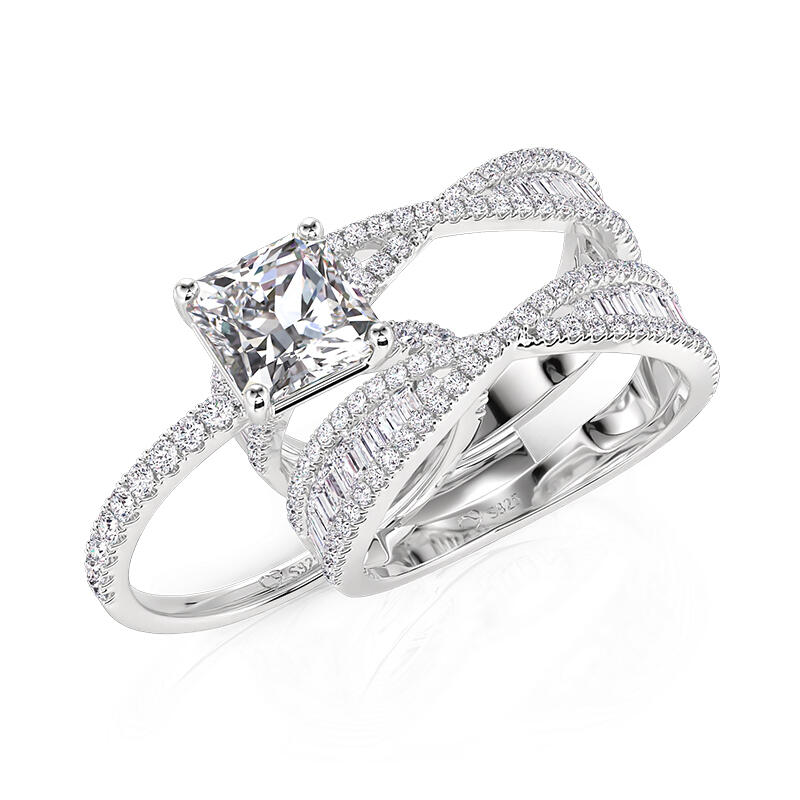 Jeulia Inset Double Bowknot Puzzle Ring Set 2PCS