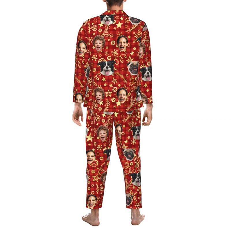 Personalized Pajamas Custom Face Photo Golden Festival Decors Perfect Christmas Gift for Family