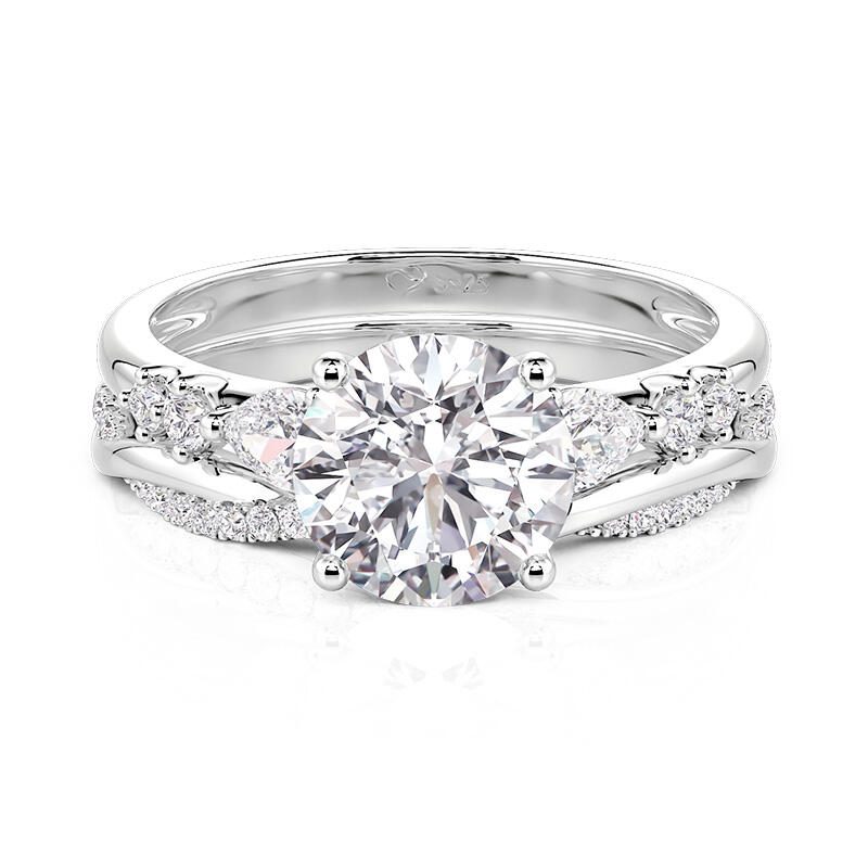 Jeulia Simple Three Stone Bridal Set 2PCS Sterling Silver