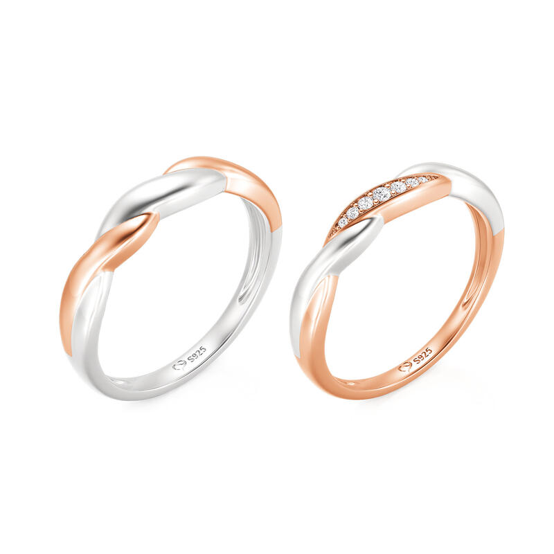 Jeulia Amore Juego de Anillos de Pareja Torcido Bicolor de Plata de Ley