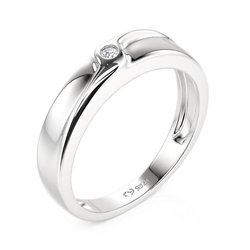 Jeulia Simple Round Cut Men's Wedding Band Sterling Silver