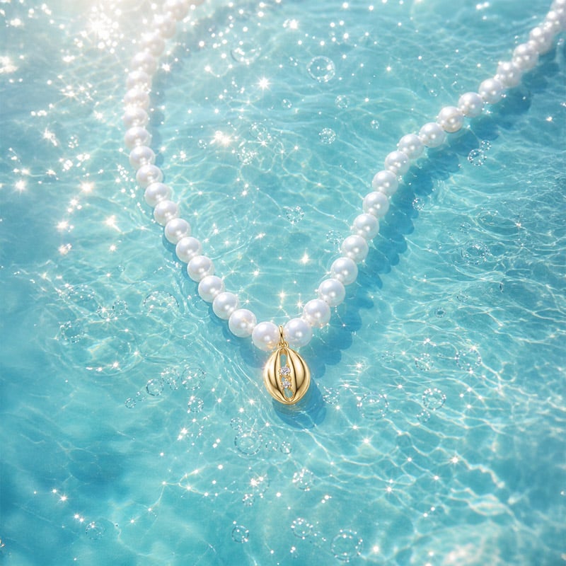 Gold Shell Pendant Pearl Necklace