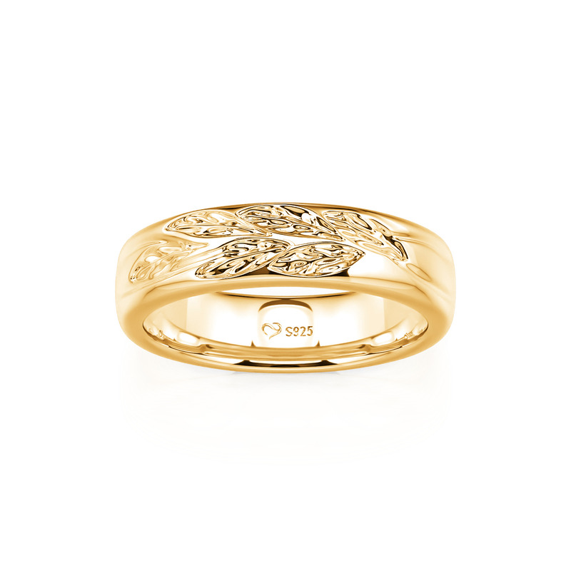 Et maison Gold Engraved Leaf Wide Band Wedding Ring for Men