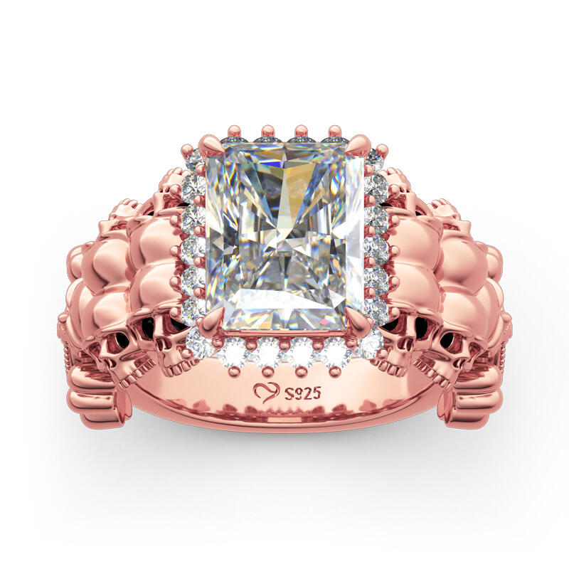 Jeulia Halo Radiant Cut Heart Sterling Silver Skull Ring