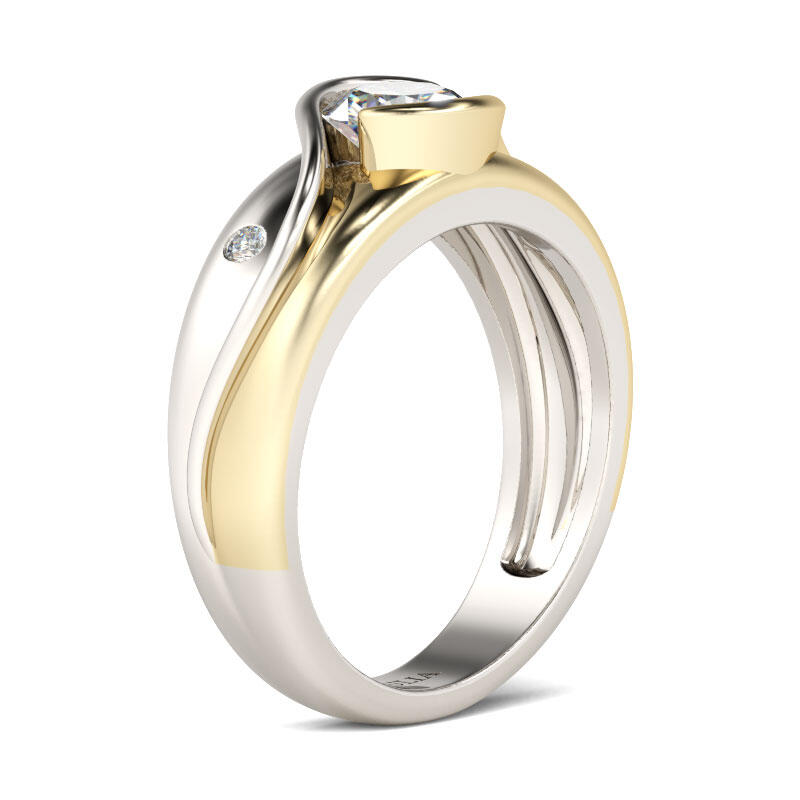 Jeulia Dwukolorowy Pierścionek Srebrny z Okrągłym Szlifem