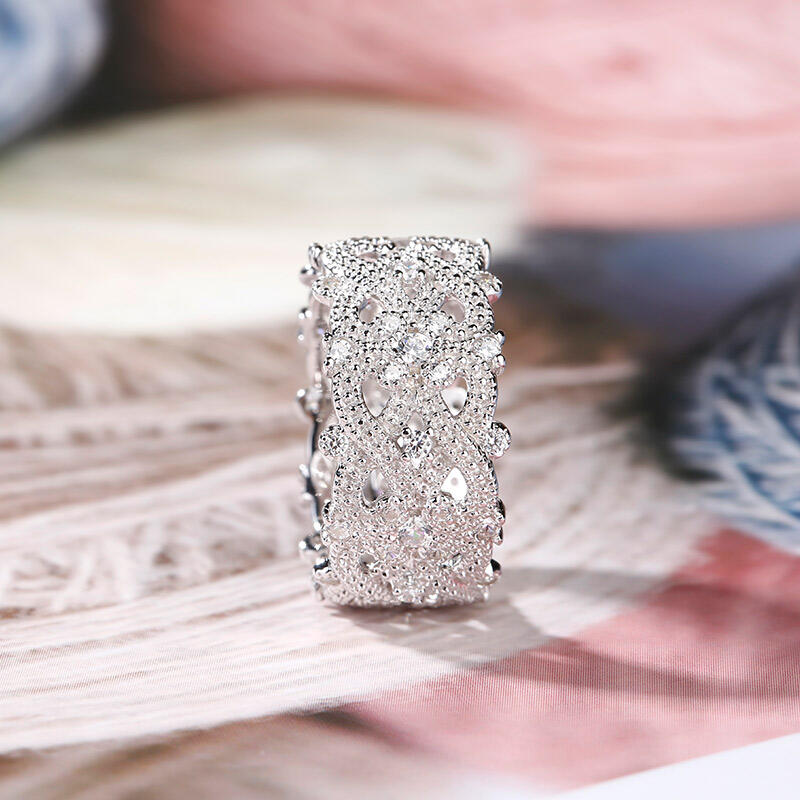 Jeulia Beaded Infinity Sterling Silver Women's Band