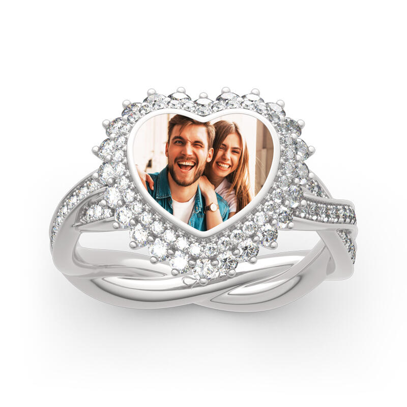 Jeulia "Unstoppable Love" Sterling Silver Personalized Photo Ring