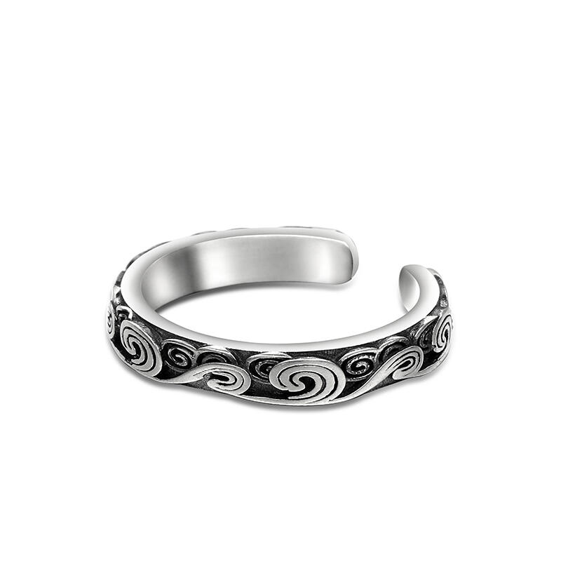 Jeulia Anillo de diseño abierto grabado con nubes de plata de ley para hombre