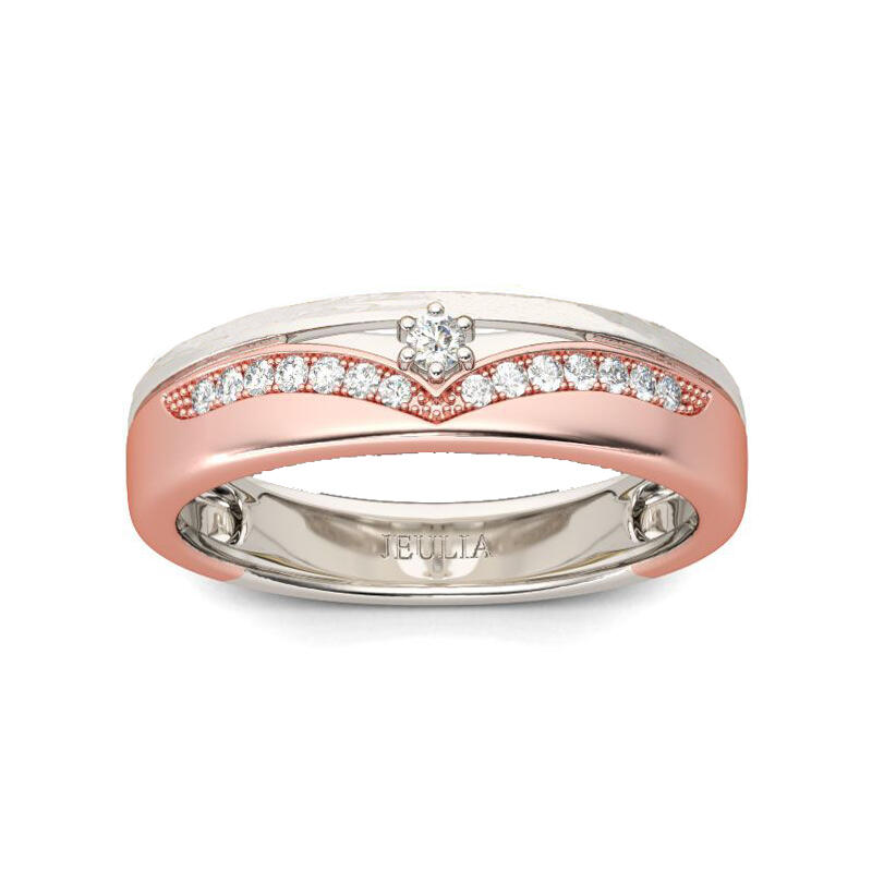 Jeulia Two Tone Round Cut Sterling Silver Women's Band