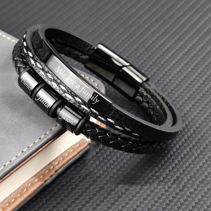Personalized Braided Rope Magnetic Buckle Men's Bracelet Custom Family Name