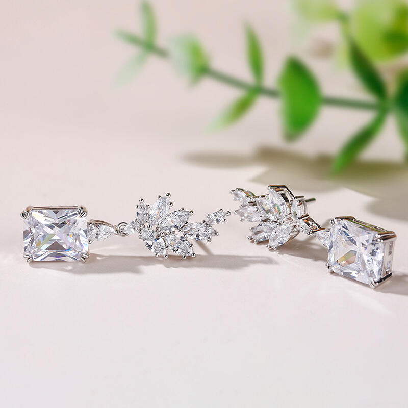 Jeulia Vintage Leaf Radiant Cut Sterling Silver Earrings