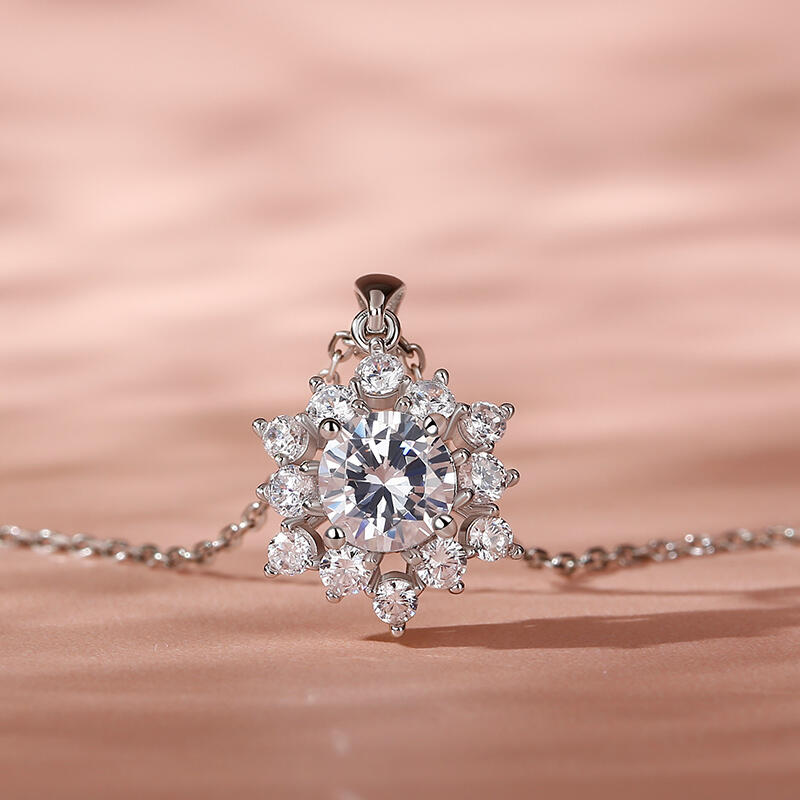 Jeulia Collar mujer 10K/14K/18K oro con forma de flor halo con corte redondo