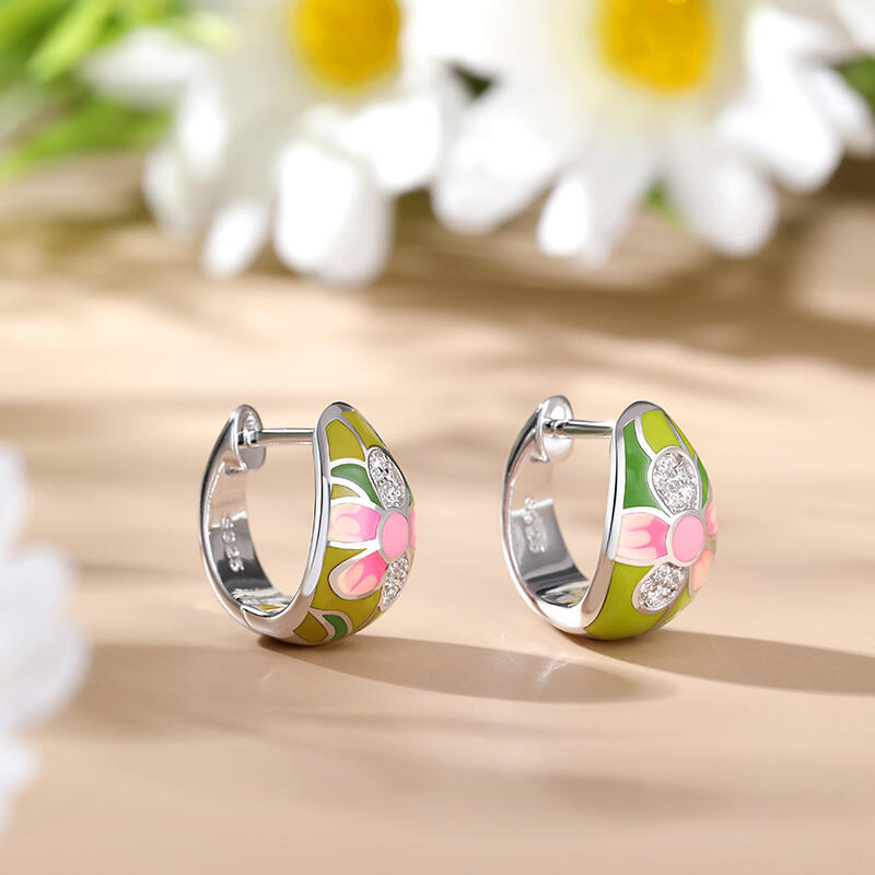 Jeulia "Bright Mood" Flower Enamel Sterling Silver Earrings