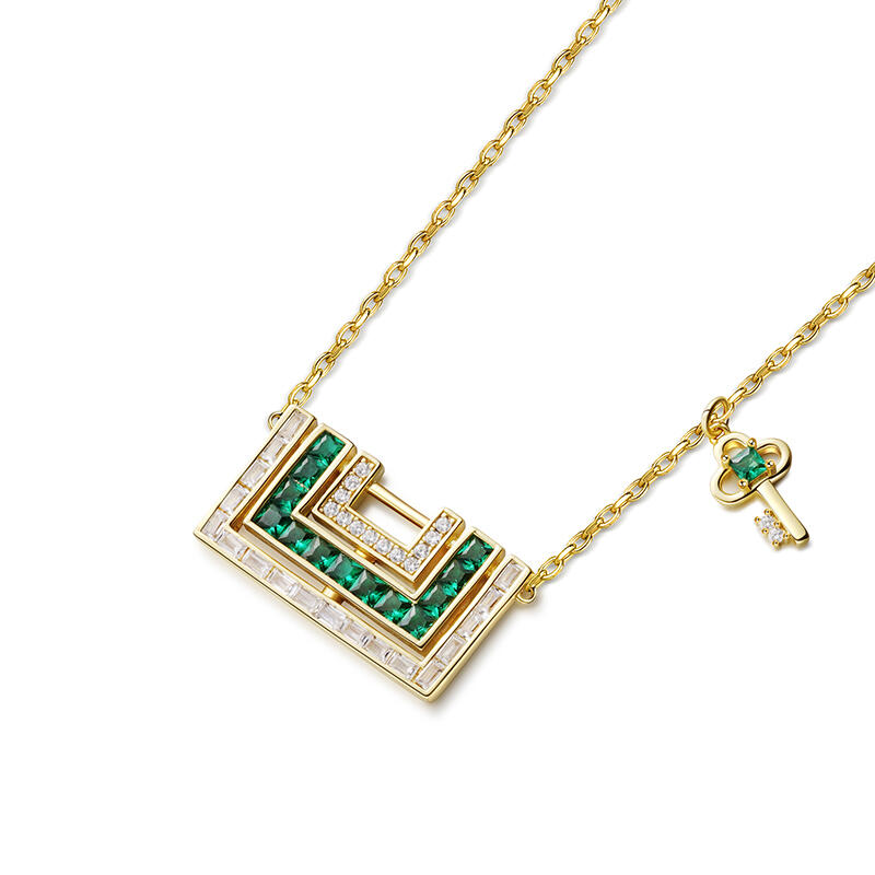 Jeulia Square Lock with Key Sterling Silver Necklace