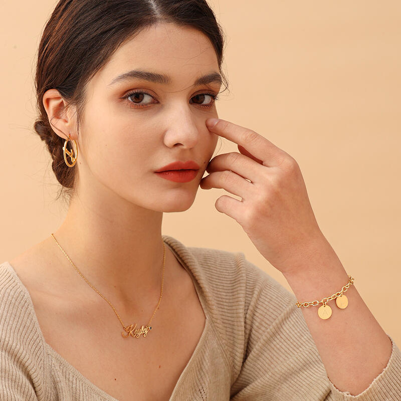 Jeulia Pulsera Inicial de Plata Esterlina de Personalización de Disco