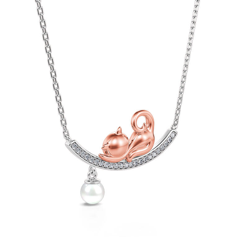 Jeulia Lazy Cat Cultured Pearl Sterling Silver Necklace