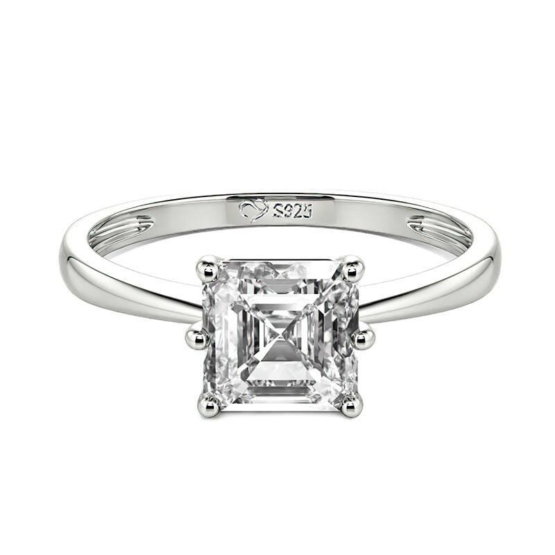 Jeulia Asscher Cut Solitaire Sterling Silver Engagement Ring