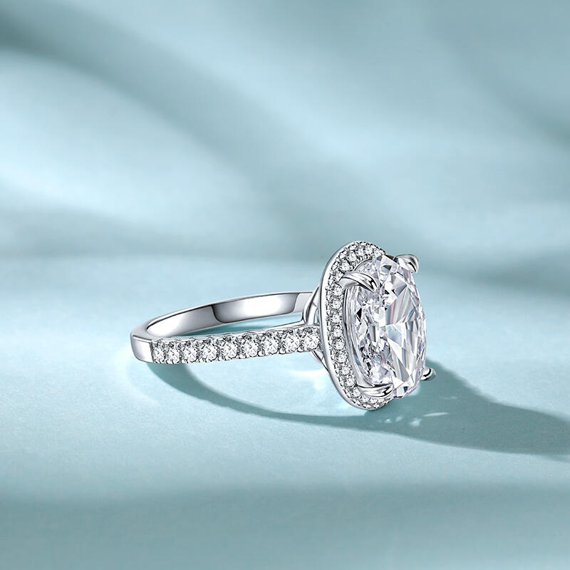 Jeulia Anillo de Compromiso Clásico de Halo Ovalado de Plata