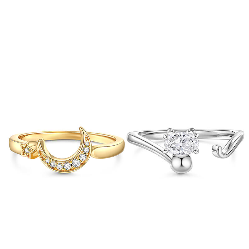 Jeulia Mån- och Stjärnring Set Justerbar Oval Cut Sterling Silver