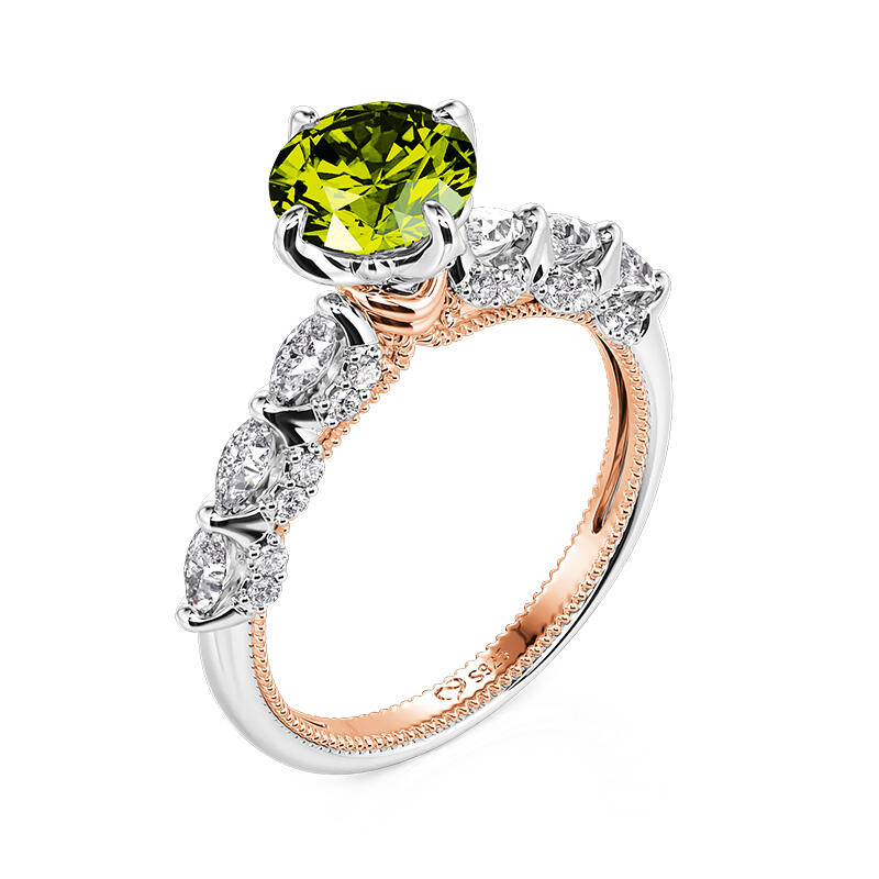 Jeulia Anillo de Compromiso con Inserción de Vestido de Princesa Verde Bicolor