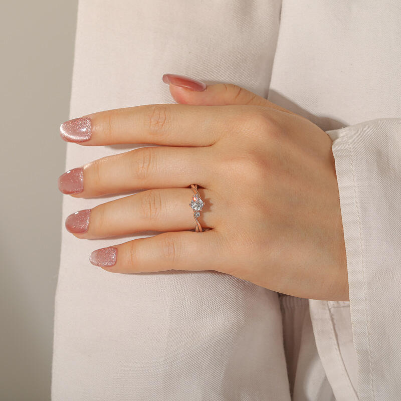 Jeulia Anillo para Mujer de Tres Piedras Bicolor Torcido con Piedra Natal Personalizada