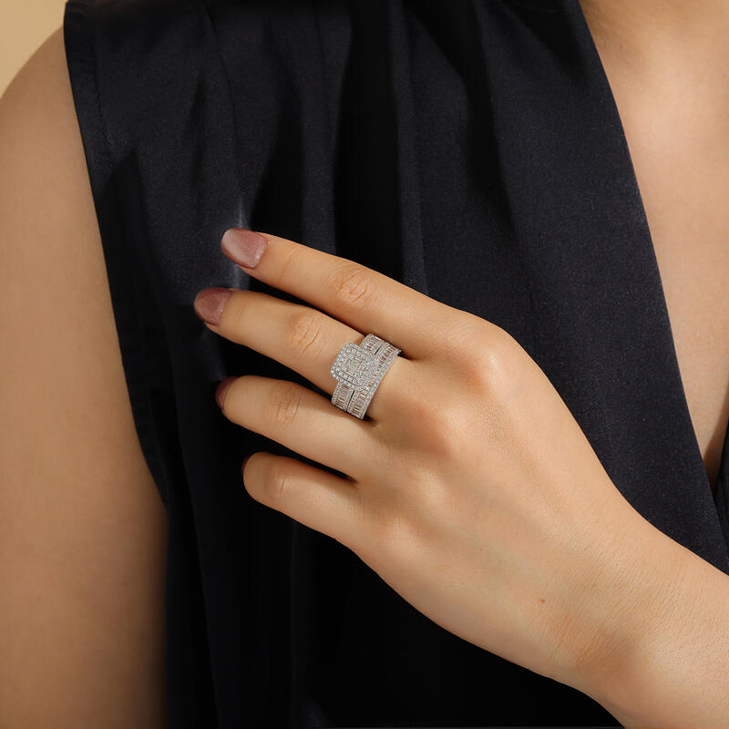 Jeulia Elegant Double Halo Square Engagement Ring Set