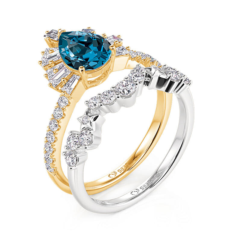 Jeulia Luna Astra Sunrise Two Tone Pear Ring Set