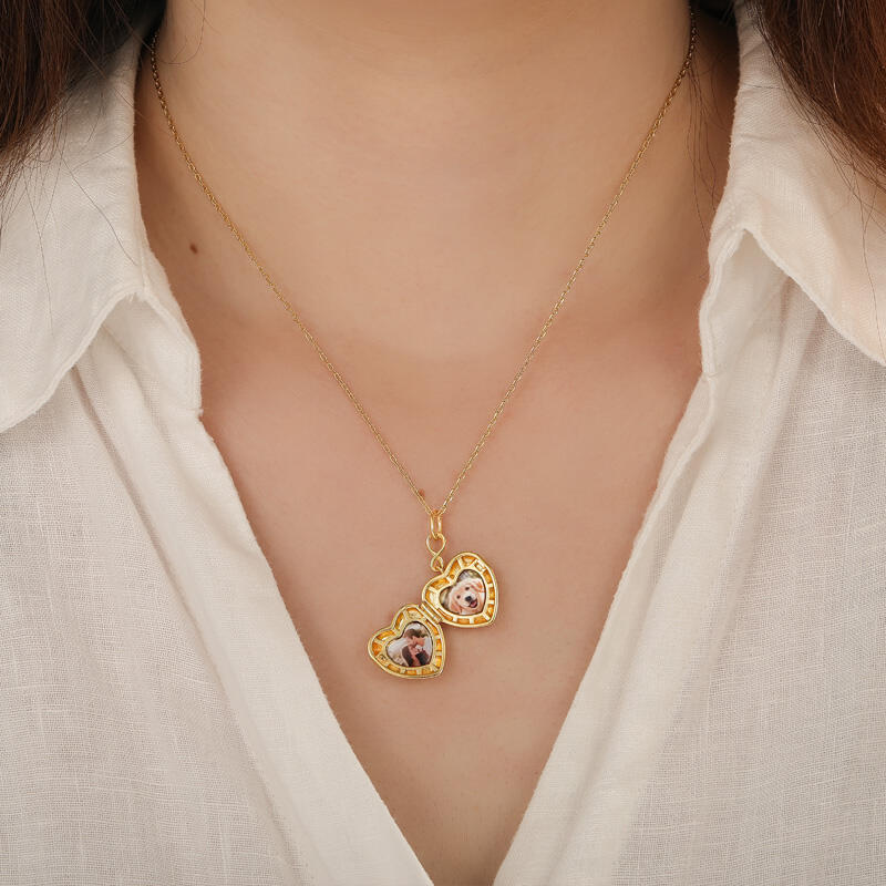 Jeulia Colgante Corazón con Foto Personalizada y Piedra de Nacimiento