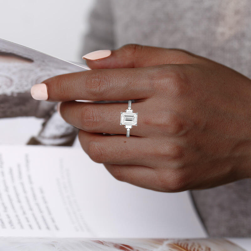 "Urban Luminescence" Emerald Cut Side Stone Engagement Ring