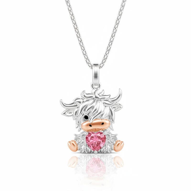Jeulia Hug Me Custom Highland Cow Necklace with Birthstone
