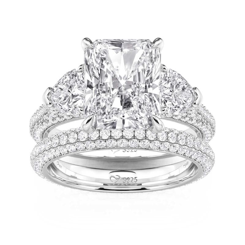 Jeulia Three Stone Radiant Cut Engagement Ring Set