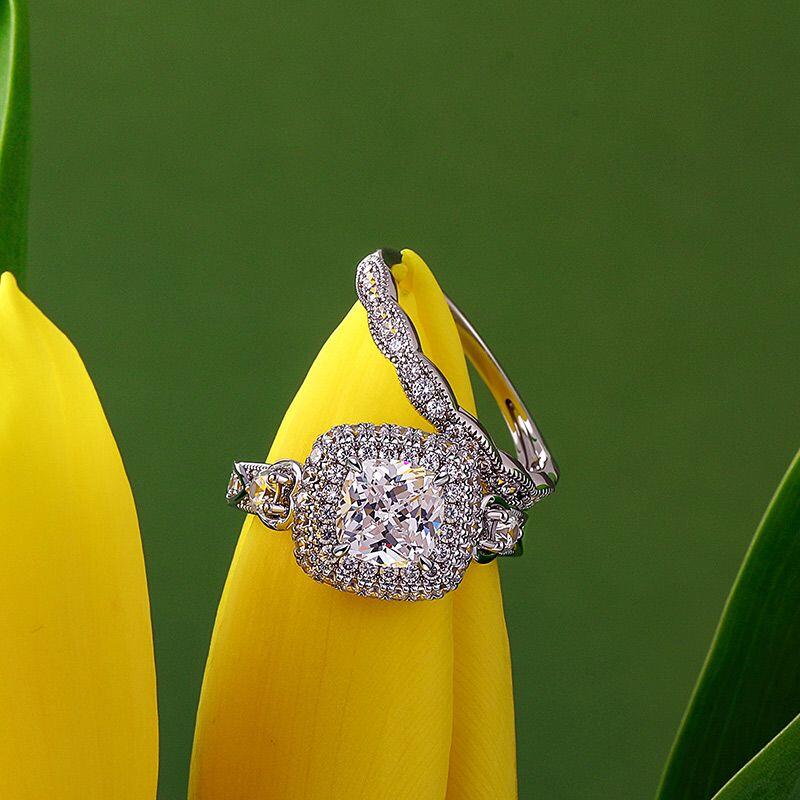 Infinity Cushion Cut Halo Engagement Ring Set