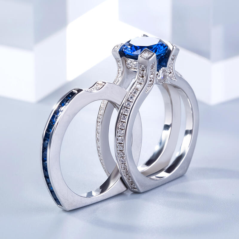 Jeulia Conjunto De Anillos Intercambiables De Talla Redonda En Plata De Ley