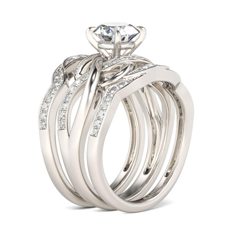 Jeulia Terno De Anillos Con Nudo De Talla Redonda En Plata De Ley