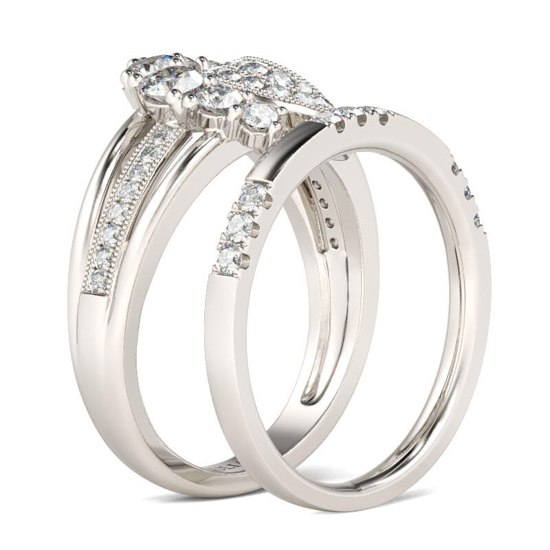 Jeulia Conjunto de anéis crescentes com corte redondo em prata de lei