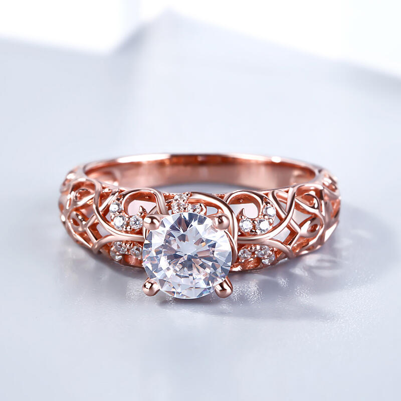 Jeulia Vines Round Cut Sterling Silver Ring