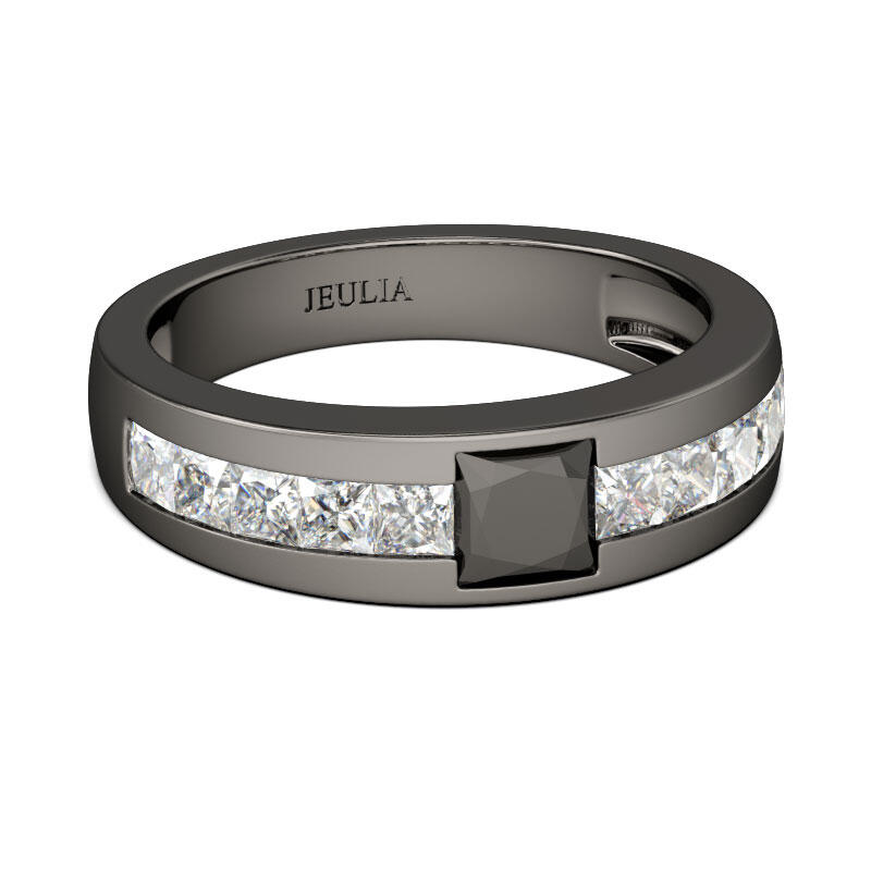 Jeulia Bague de Homme Cool Noir en Argent Sterling Coupe Princesse