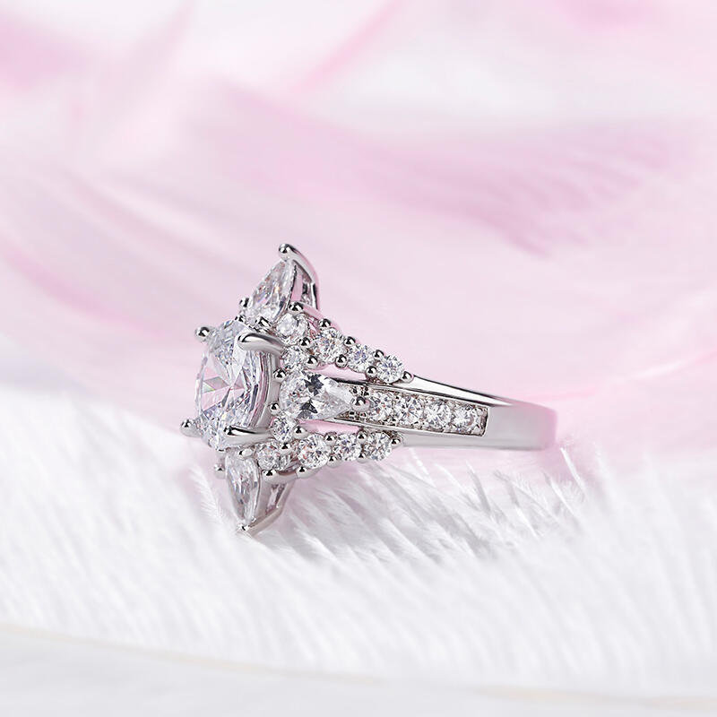 Jeulia Unique Halo Oval Cut Sterling Silver Ring