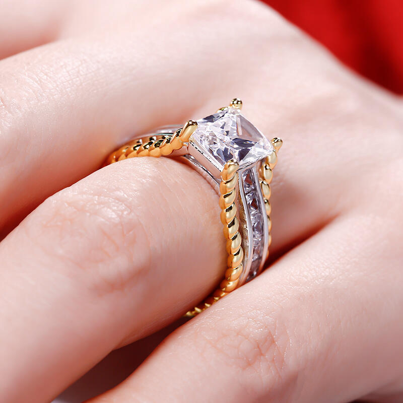 Jeulia Two Tone Radiant Cut Sterling Silver Ring